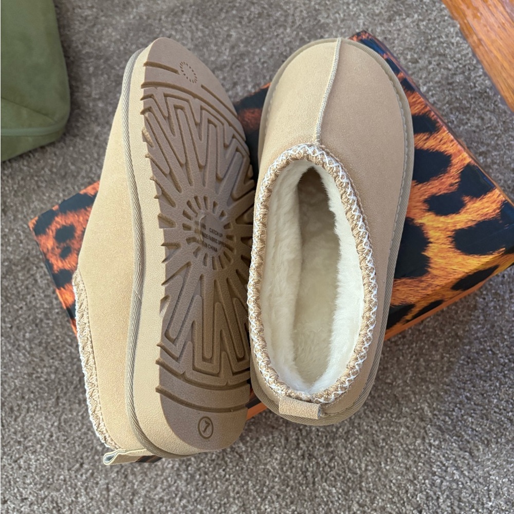 Faux shearling slides